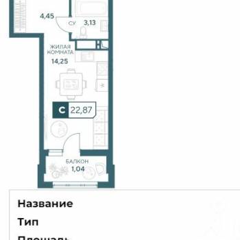 Продается 1-комнатная квартира, 22,87 м²