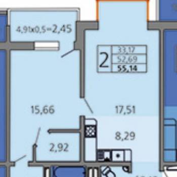 Продается 2-х комнатная квартира, 54,3 м²