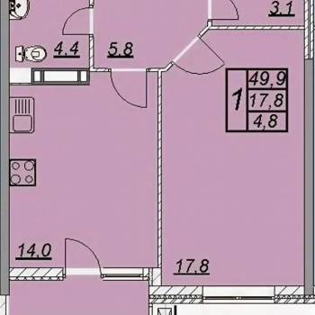 Продается 1-комнатная квартира, 50 м²