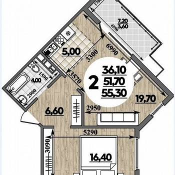 Продается 2-х комнатная квартира, 55,3 м²