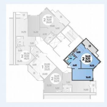 Продается 2-х комнатная квартира, 55,3 м²