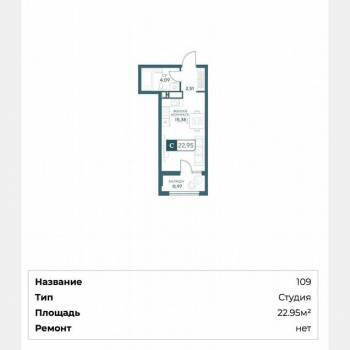 Продается 1-комнатная квартира, 23 м²