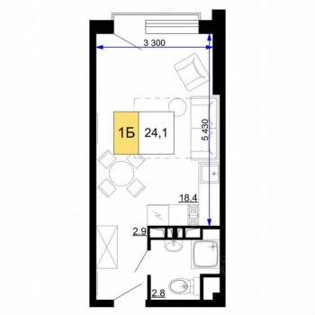 Продается 1-комнатная квартира, 24 м²