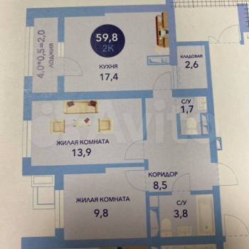 Сдается 2-х комнатная квартира, 60 м²