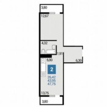 Продается 1-комнатная квартира, 44 м²
