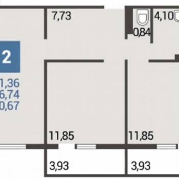 Продается 2-х комнатная квартира, 56,8 м²