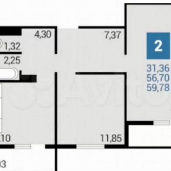 Продается 2-х комнатная квартира, 62 м²