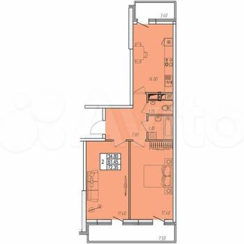 Продается 2-х комнатная квартира, 72 м²
