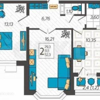 Продается 2-х комнатная квартира, 53,9 м²