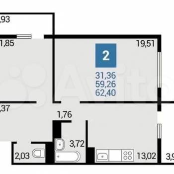 Продается 2-х комнатная квартира, 60 м²
