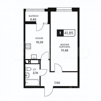 Продается 1-комнатная квартира, 41,9 м²