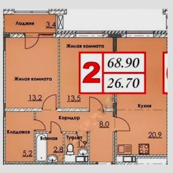 Продается 3-х комнатная квартира, 68 м²