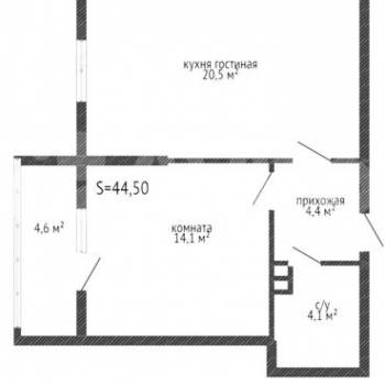Продается 1-комнатная квартира, 47,6 м²