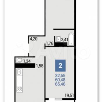 Продается 2-х комнатная квартира, 66 м²