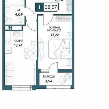 Продается 1-комнатная квартира, 39 м²