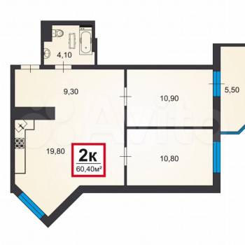 Продается 2-х комнатная квартира, 60,4 м²