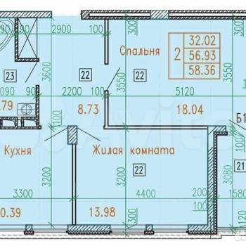 Продается 2-х комнатная квартира, 58,4 м²