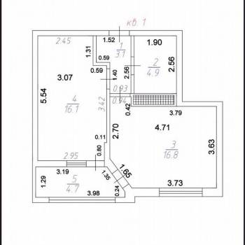 Продается 1-комнатная квартира, 45,6 м²