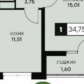 Продается 1-комнатная квартира, 34,7 м²