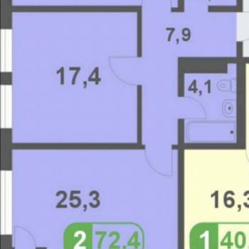 Продается 2-х комнатная квартира, 72,4 м²