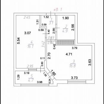 Продается 1-комнатная квартира, 45,6 м²
