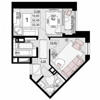 Продается 1-комнатная квартира, 30 м²