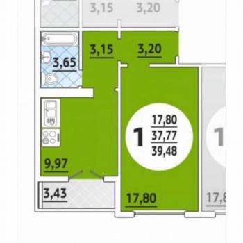 Продается 1-комнатная квартира, 38 м²