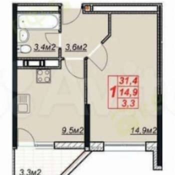 Продается 1-комнатная квартира, 31,4 м²