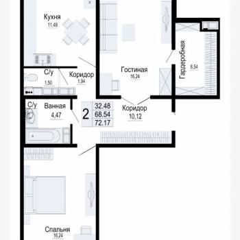Продается 2-х комнатная квартира, 68,7 м²