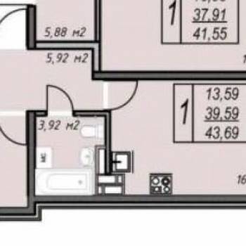 Продается 1-комнатная квартира, 43,6 м²