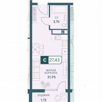 Продается 1-комнатная квартира, 27,4 м²