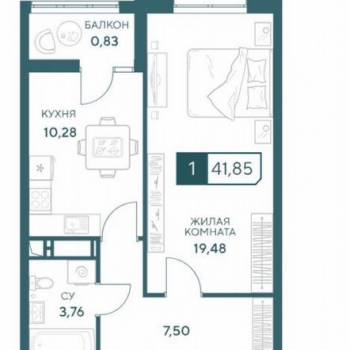 Продается 1-комнатная квартира, 41,9 м²