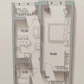 Продается 1-комнатная квартира, 41,9 м²