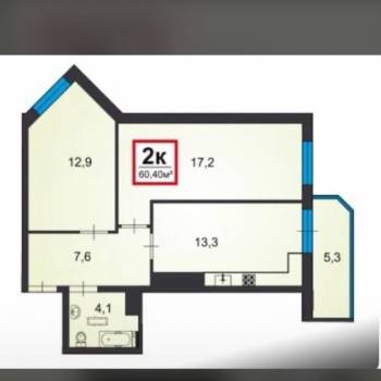 Продается 2-х комнатная квартира, 60,4 м²