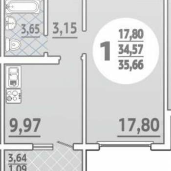 Продается 1-комнатная квартира, 35 м²