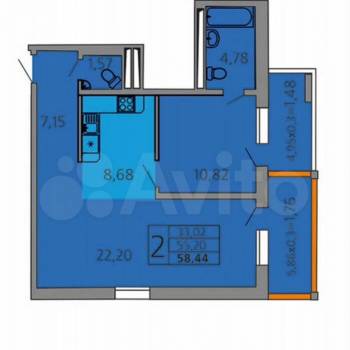 Продается 2-х комнатная квартира, 68 м²
