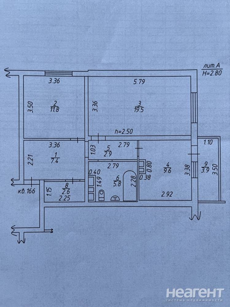 Продается 2-х комнатная квартира, 59,6 м²