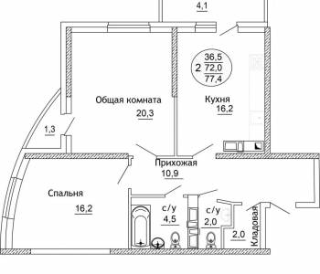 Продается 2-х комнатная квартира, 77,8 м²