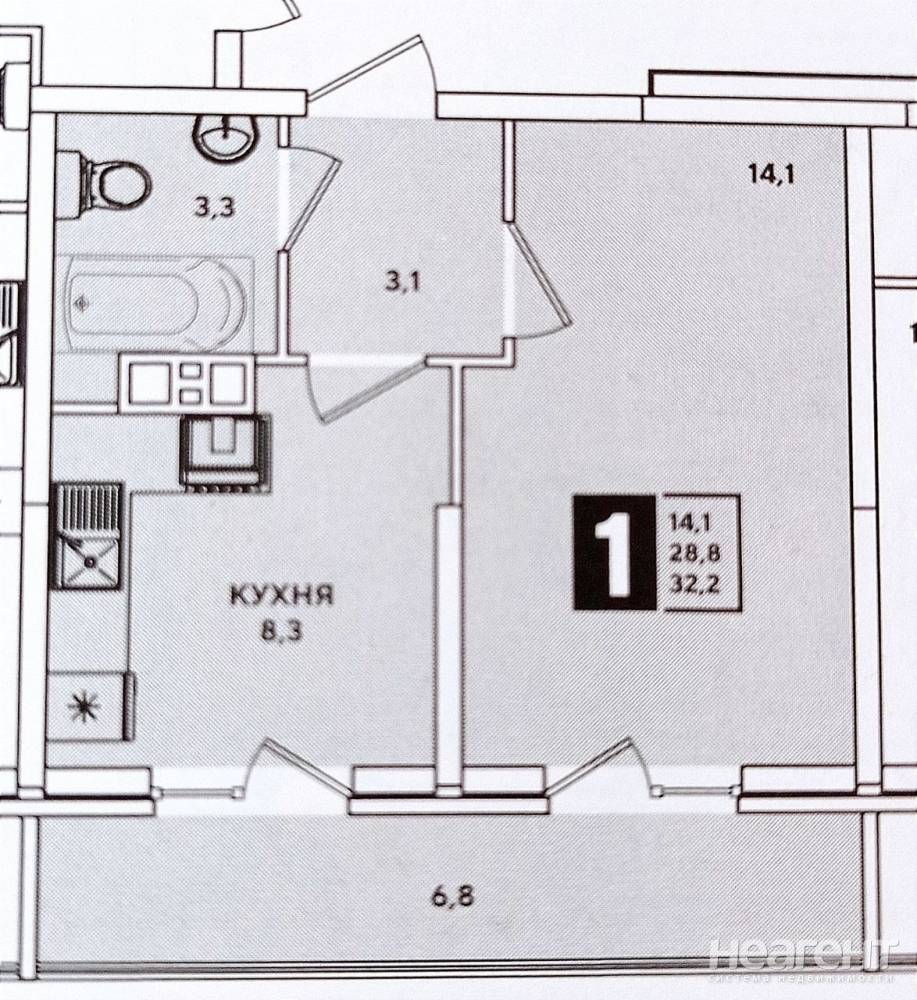 Продаю 1-комн. квартиру, ЖК Самолёт, ул. Западный обход, Краснодар —  объявление №18463469, 32 м², 3500000 руб, фото