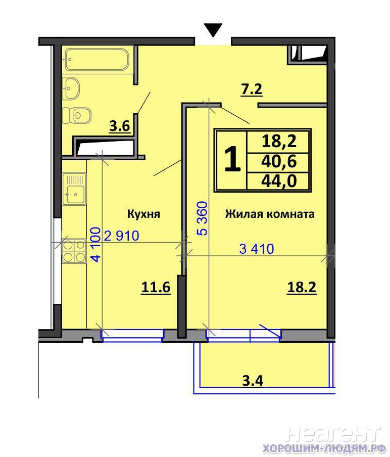 Продается 1-комнатная квартира, 45 м²