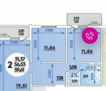 Продается 2-х комнатная квартира, 59,2 м²