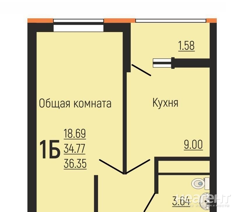 Продается 1-комнатная квартира, 36,4 м²