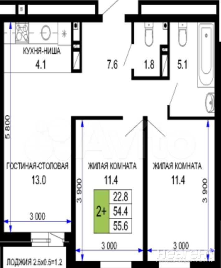 Продается 2-х комнатная квартира, 56,7 м²