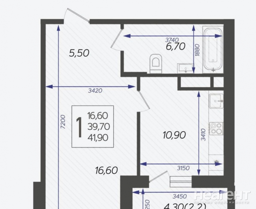 Продается 1-комнатная квартира, 41 м²