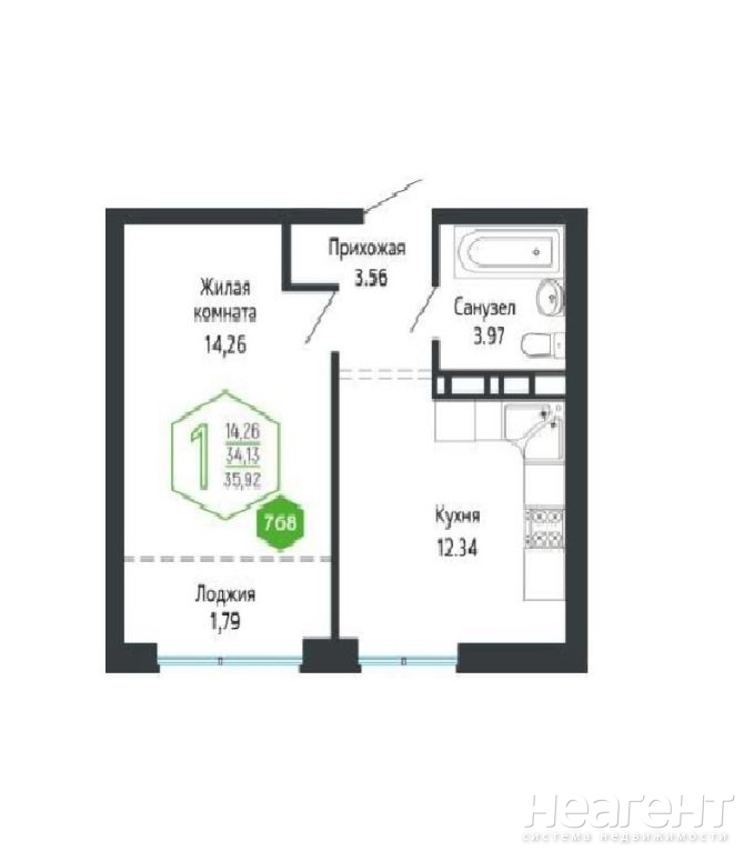 Продается 1-комнатная квартира, 35 м²