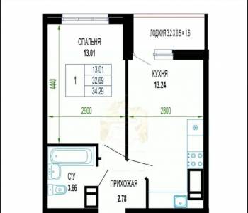 Продается 1-комнатная квартира, 34 м²