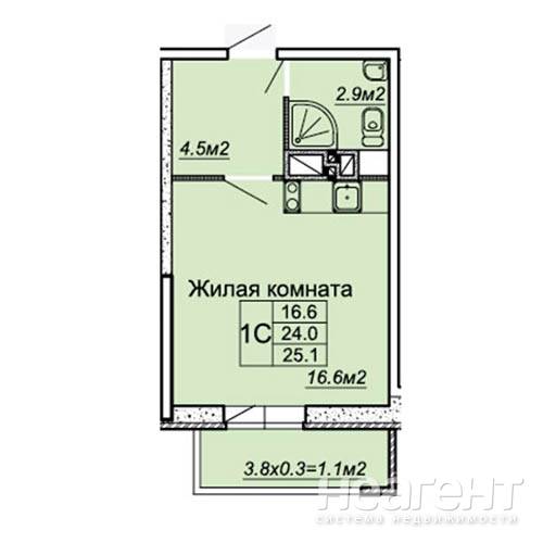 Продается 1-комнатная квартира, 24 м²