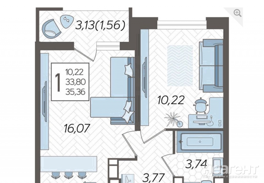 Продается 2-х комнатная квартира, 36,9 м²