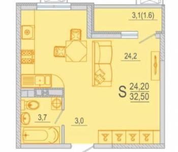 Продается 1-комнатная квартира, 33 м²