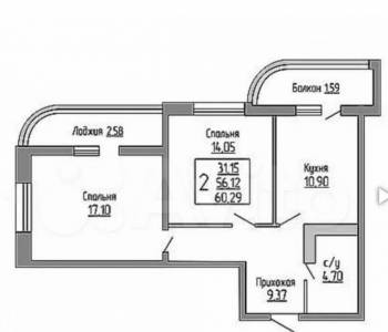 Продается 2-х комнатная квартира, 61 м²